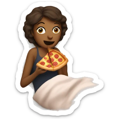 Woman eating pizza in bed  sticker