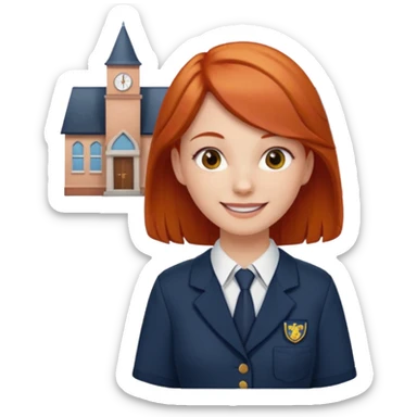 red headed woman with a school in the background sticker