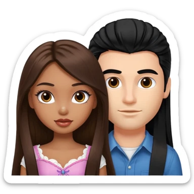 a pretty fair bratz girl with long brown hair and handsome white man with black hair sticker