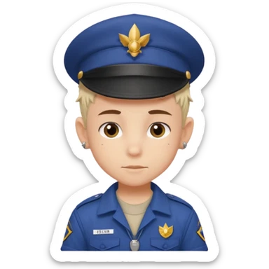 tattoed scout kid, spiky haired with scout uniform and hat sticker