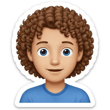 cute boy happy with heart eyes curly brown hair blue shirt sticker