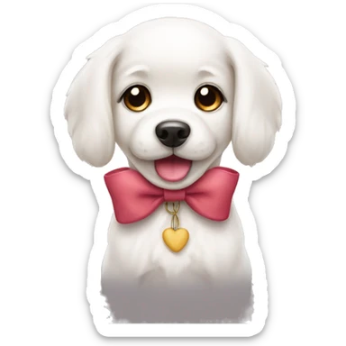 Cute white dog with a bow sticker
