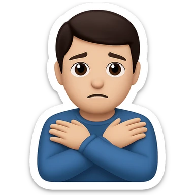 Change hair to brunette, keep arms crossed holding neck, worried expression, preserve transparent background. sticker