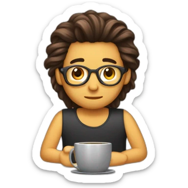 Chico con cabello corto y cafe, escribiendo en la computadora  sticker