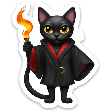 Black cat with a Hugh Hefner robe and a pipe sticker