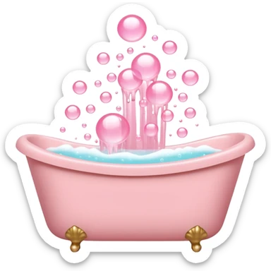 A light pink bathtub filled with light pink bubbles. Light pink bubbles rise upward above it. sticker