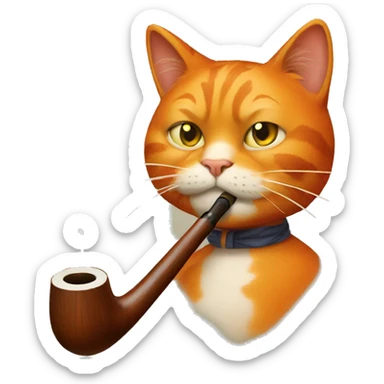 an orange Garfield cat smoking a wooden pipe sticker