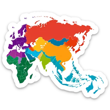 Asia continent simple map shape bright colors no text sticker