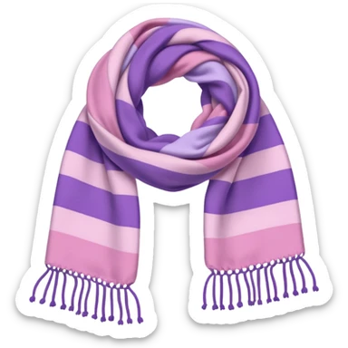 Realistic pastel-pink and pastel-violet horizontally thick-striped winter scarf isolated. sticker