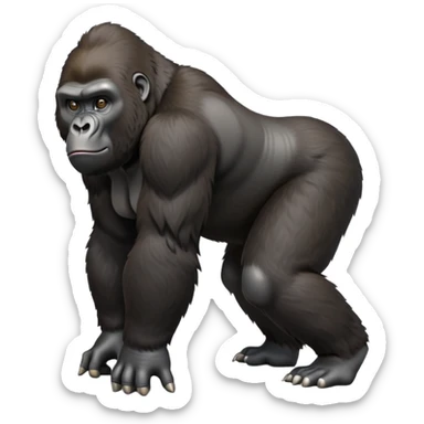 cinematic-gorilla-realistic-full-body-on all fours-emoji,-exuding-strength,-thick-dark-fur-in-the-light,-head-tilted-dramatically,-deep-dark-eyes-filled-with-intense-intelligence,-simplified-yet-realistic-focused-features,-highly-detailed,-glowing-with-an-almost-sarcastic-glow sticker