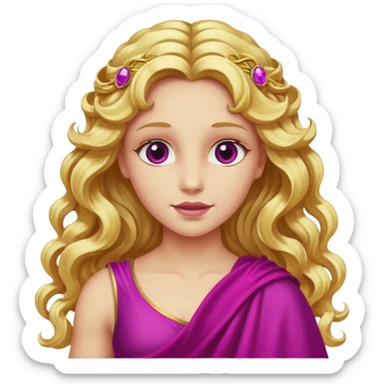 Venus from The Olympians with long golden blonde wavy hair, magenta stola sticker