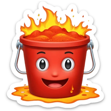 small red sand bucket completely filled with lava, emoji style sticker