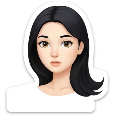 young woman with acne on face, flowing black hair and subtle makeup sticker