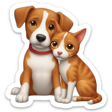 red-tabby-cat-cat-cat-feline-and-brown-jack-russell-dog-hugging sticker