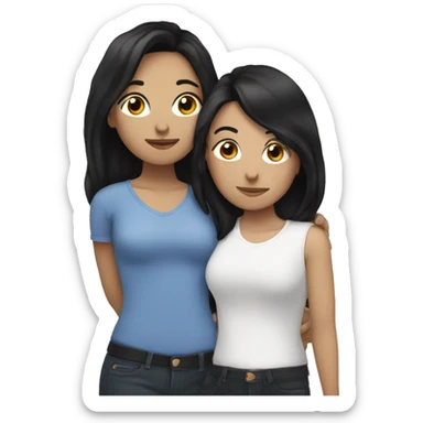 Lesbians cuddling. Both have long black hair and white skin. sticker