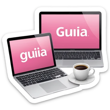 pink magazine with the title 'Guia Pulse' on the cover, next to a coffee cup and a MacBook sticker