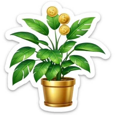 houseplant with lots of coins growing on leaves sticker