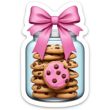 Pink jar of chocolate chip cookies with a bow in middle sticker