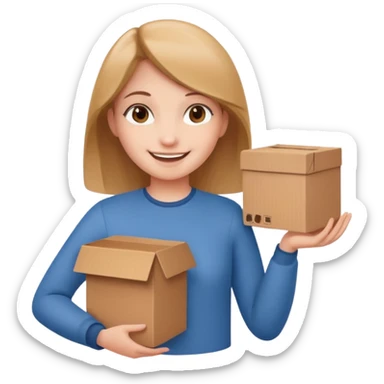 Smiling girl holding a box in her hand sticker