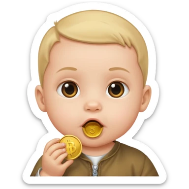 bebe com moeda na boca sticker