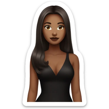 Light Girl wearing long black bodycon dress with lashes and makeup on and long straight brown silky hair and wearing black heels sticker