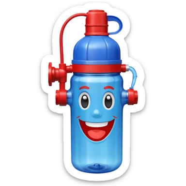 water bottle with face and fire hydrant coming out of straw sticker