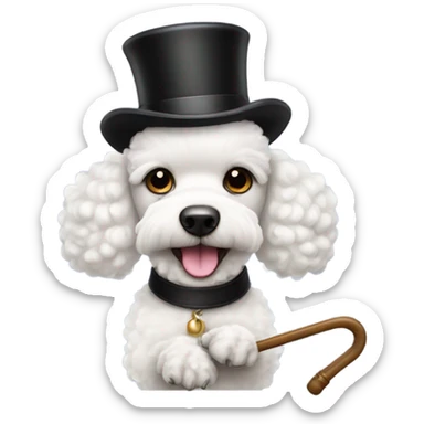 White poodle with top hat and cane sticker