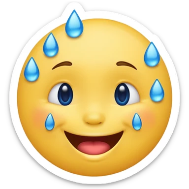 Emoji, yellow round laughing face, blue tears of joy on it  sticker