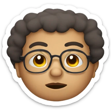 chubby brown mexican man with curly hair and glasses looking with a blank face sticker