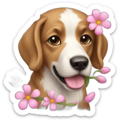 dog flowers sticker