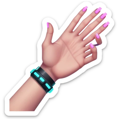 Neon cyberpunk style 
male hand holding female sticker