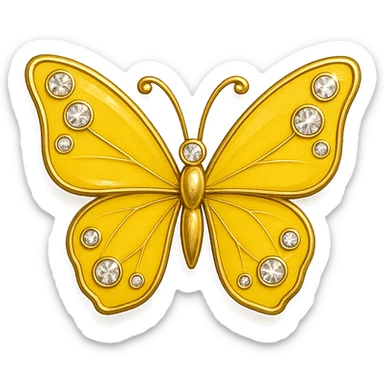 single yellow butterfly, yellow enamel, sparkling gems sticker
