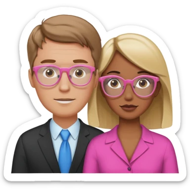 White man with brown hair and brown women with blonde hair and pink eyeglasses interracial couple sticker