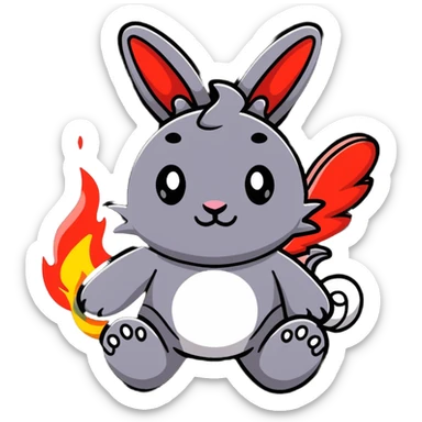 cute red fire bunny with fire paws and dragon wings sticker