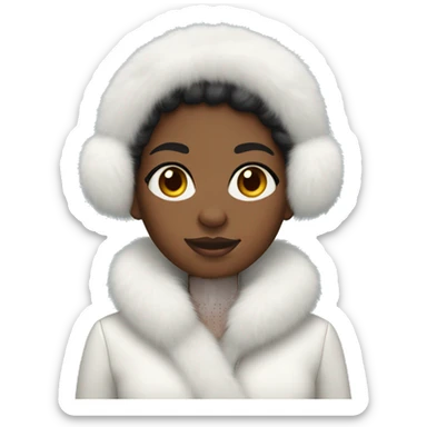 black girl wearing white fur coat and ear muffs sticker