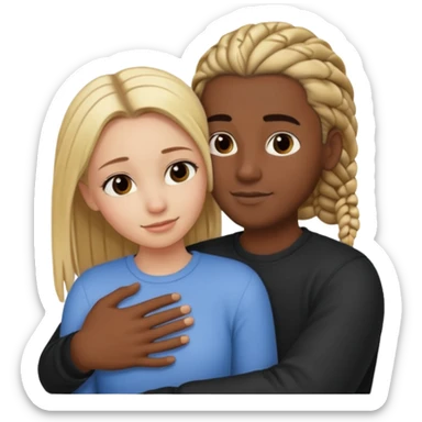 blonde girl with straight hair and medium toned guy with darn brown cornrows hair hugging sticker