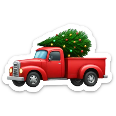 red truck hauling a lit up Christmas tree sticker