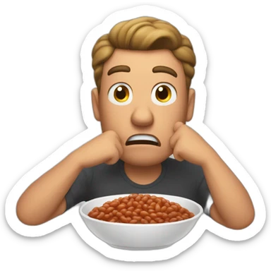 a very upset man eating baked beans sticker