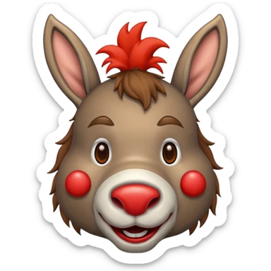A donkey whis a red clown nose sticker