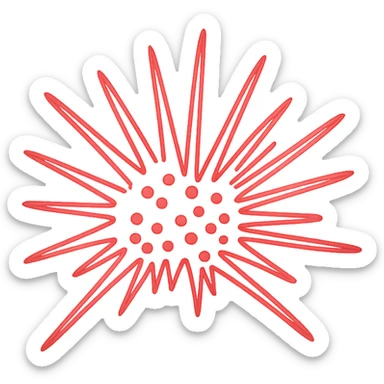 Match the sea urchin illustration in the logo, keep the hand-drawn style and arrangement, but make all lines bright red, no text, transparent background. sticker