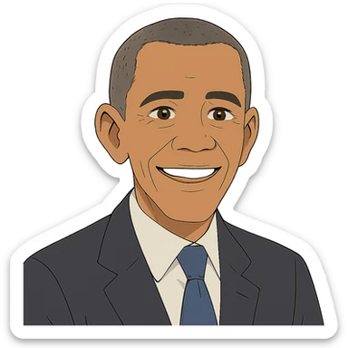 friendly expression portrait of Barack Obama in Ghibli animation style sticker