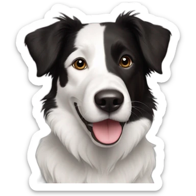 white and black dog with dark brown eyes happy  short hair mixed breed as border collie 2 years old with sticker