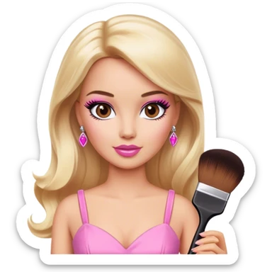 blonde makeup artist barbie, pink dress, brown eyes sticker