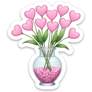 10000000 huge pastel pink hearts on stems in a clear glass vase sticker