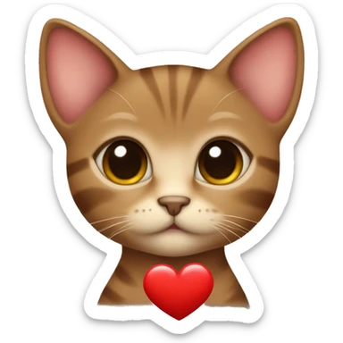 Brown kitten with brown eyes bow around the neck and a little red heart near her sticker