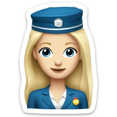 long blonde hair blue eyed girl flight attendant rolling suitcase sticker