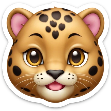 Cinematic Cute Baby Panther Portrait Emoji, Head tilted playfully and inquisitively, with a delightfully compact form accented by soft, velvety fur and round, sparkling eyes filled with wonder, Simplified yet irresistibly adorable features, highly detailed, glowing with a warm, inviting glow, high shine, affectionate and lively, stylized with a touch of whimsical cuteness, bright and endearing, soft glowing outline, capturing the essence of a mischievous yet loving baby panther that seems as if it could tumble out of the screen into your arms! sticker