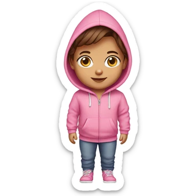 Toddler brown hair pink hoodie  sticker