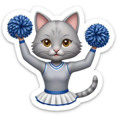 A cute sleek grey cat cheerleader twirling pom-poms with confident energy. sticker