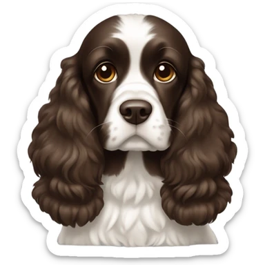 Dark brown cocker spaniel with white belly sticker